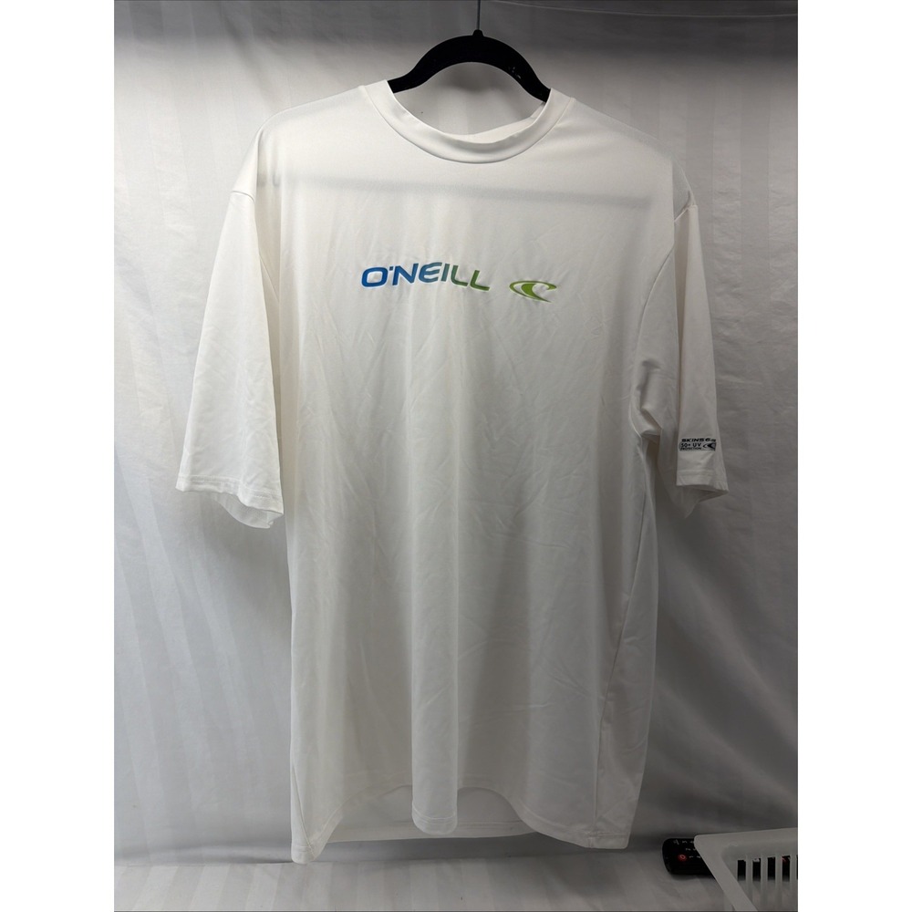 O Neill Men White Short Sleeve Rash Guard Swim Shirt 2XL Slim Fit UV Protection